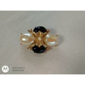JOAN RIVERS Vintage Brooch Pearl & Black Cabochons